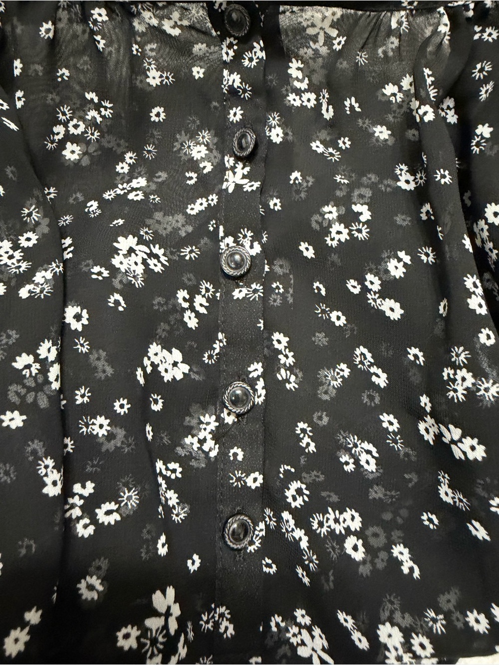 LC Lauren Conrad Black Floral Button-Front Sheer Blouse - Women’s Size Medium - Picture 5 of 9
